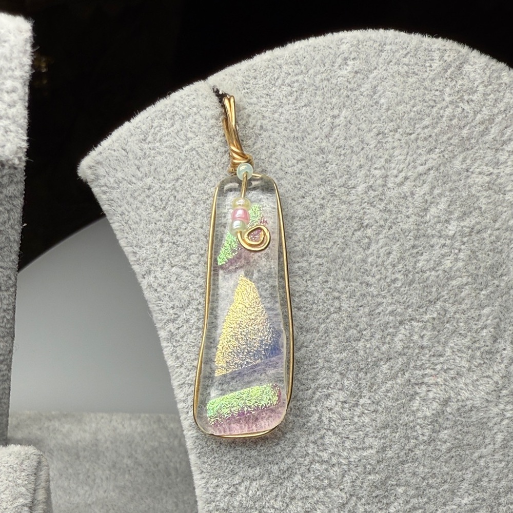Majestic Gorgeous Vintage Gold and Iridescent Pendant